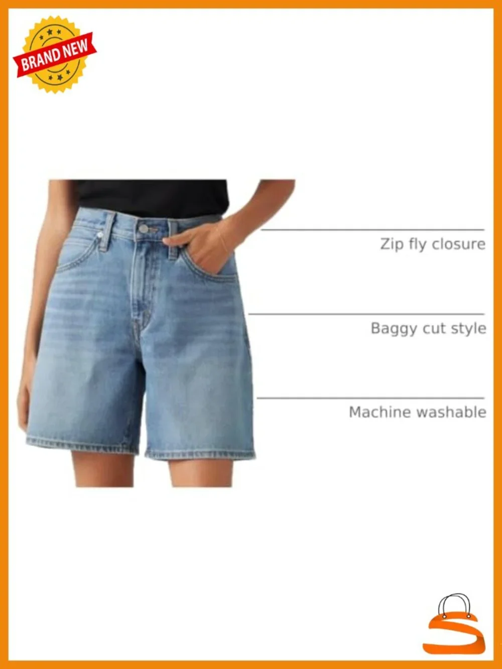 Mid Rise Baggy Denim Shorts, 100% Cotton, No Stretch, 7
